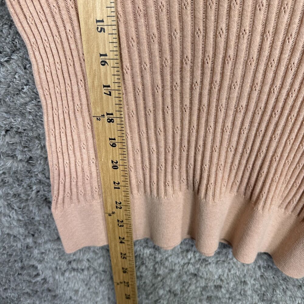 Gap Women’s Short Sleeve Pointelle Knit Sweater Ribbed Large Pastel Peach Pink - Picture 11 of 11
